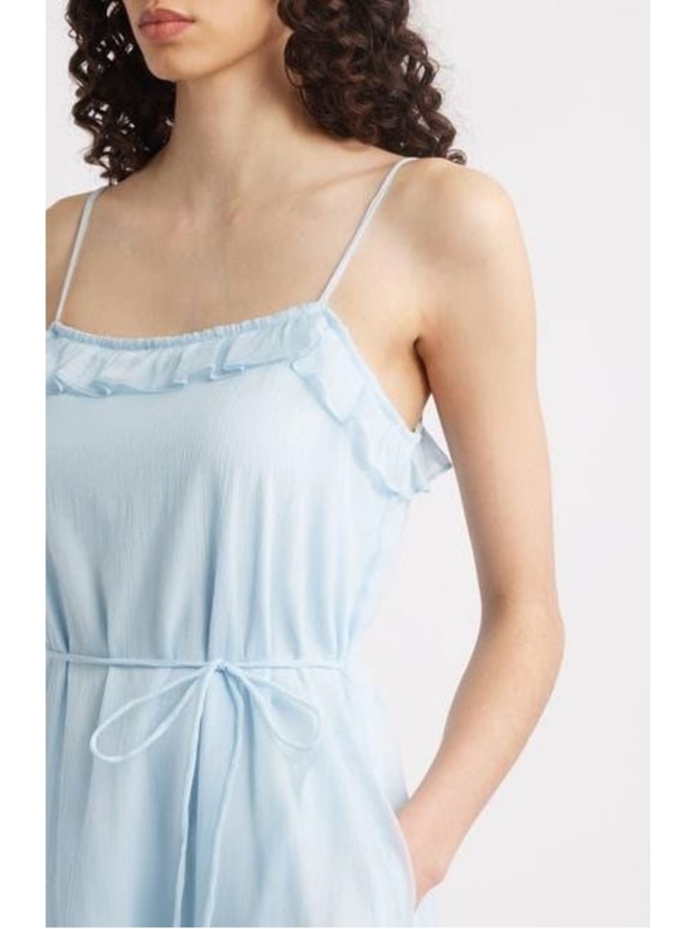 Women's Blue Tie Strap Tiered Midi Dress